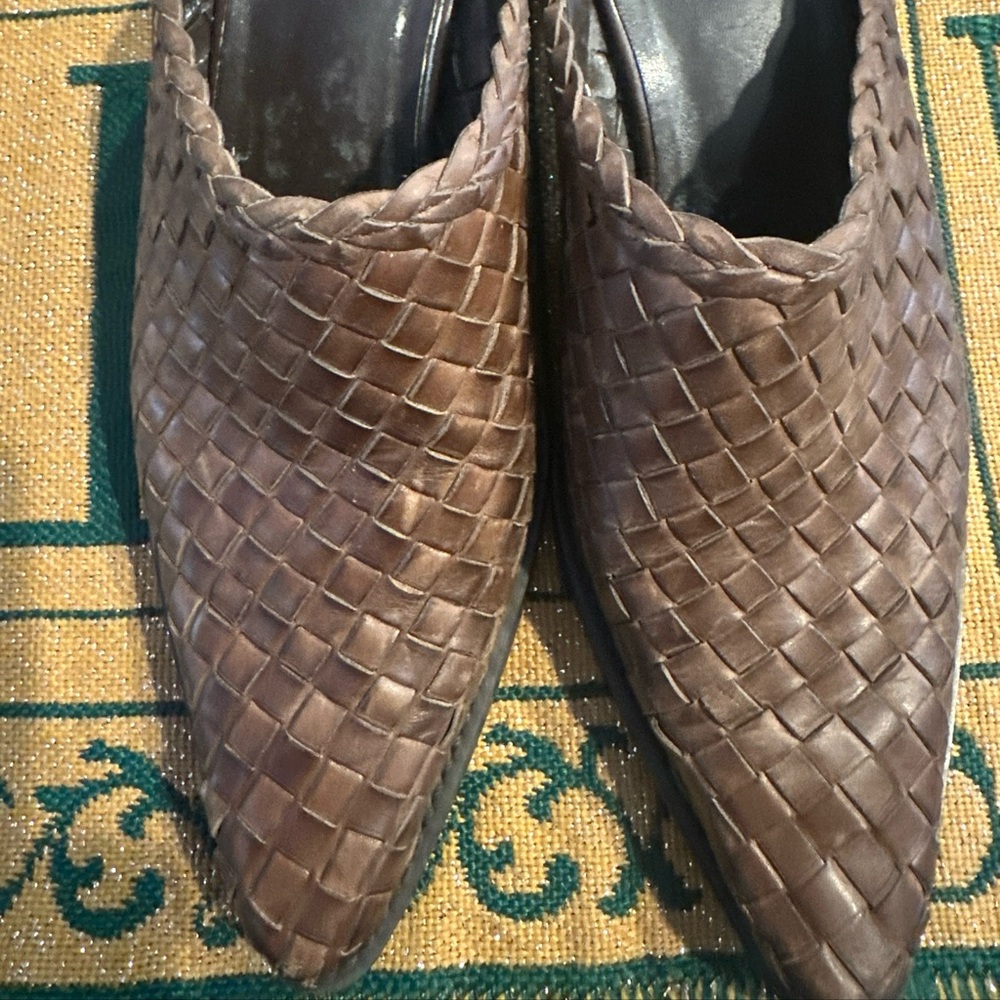 Franco Sarto Brown Woven Slip-On Sandals